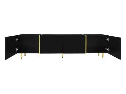 Móvel De Tv*Hauss Spole Móvel TV com 4 portas, corpo lacado brilhante e faixa dourada - 170x35x46cm Preto