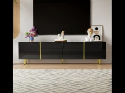 Móvel De Tv*Hauss Spole Móvel TV com 4 portas, corpo lacado brilhante e faixa dourada - 170x35x46cm Preto