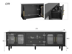 Discount Merax Móvel TV com 4 portas de vidro e 2 gavetas - 175x38x55,5cm - Aglomerado - Puxadores dourados - Preto