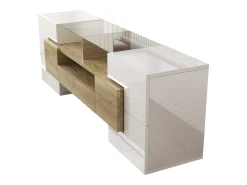 Móvel De Tv|Merax Móvel TV com 4 portas e 2 gavetas - 145 x 30 x 51 cm - LEDs - Aglomerado - +Ouro Branco