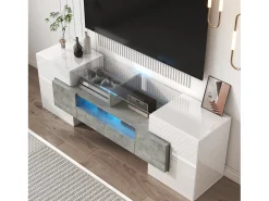 Móvel De Tv*Merax Móvel TV com 4 portas e 2 gavetas - 145 x 30 x 51 cm - LEDs - Aglomerado - Branco