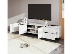 Clearance Hauss Spole Móvel TV com 3 portas e 2 gavetas, corpo ranhurado na cor branca com detalhes em - 190x35x45cm Preto