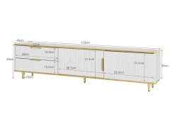 Merax Móvel TV com 2 portas e 2 gavetas - 175x40x45cm - Madeira MDF - puxadores e pés dourados - tampo padrão mármore -^ Móvel De Tv