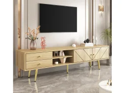 Merax Móvel TV com 2 portas e 2 gavetas - 160 x 36 x 42 cm - MDF, Aglomerado - Cor madeira^ Móvel De Tv