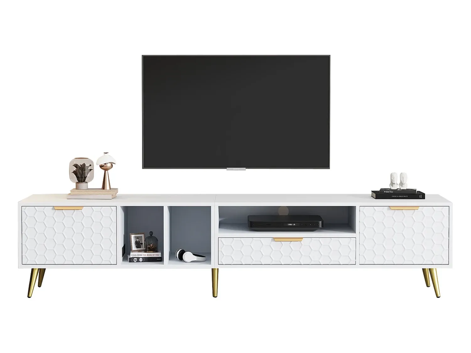 Móvel De Tv*Merax Móvel TV com 2 portas e 1 gaveta - 180 x 40 x 41 cm - Aglomerado - para sala de estar - Branco