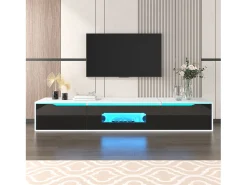 Móvel De Tv|Hauss Spole Móvel TV com 3 portas e LED, móvel TV de parede, lacado branco e Preto