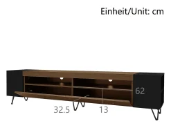 Móvel De Tv|Merax Móvel TV com 2 portas e nichos laterais - 180 x 36 x 43 cm - LEDs - MDF e aglomerado - + natural Preto