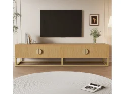 Hauss Spole Móvel TV com 4 portas, puxadores e pés em metal dourado, acabamento em madeira natural clara - 180x40x40cm Natural claro