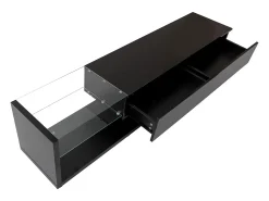 Móvel TV com Divisórias de Vidro e LED Variável, com 2 Gavetas e Prateleira Aberta,^ Móvel De Tv
