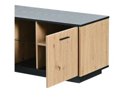 Móvel TV cor e madeira natural, com 3 portas, 2 compartimentos abertos e 1 gaveta, com LED^ Móvel De Tv