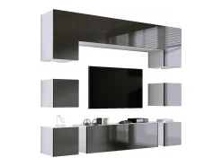 Móvel De Tv| Móvel TV de parede, Móvel TV de parede, Branco MATTE/CINZA BRILHANTE, Móvel LED de parede para sala de estar Cinzento