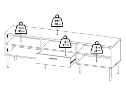 Móvel De Tv|Dmora Móvel TV Dtisc, Aparador de sala, Armário baixo para TV, Base de parede equipada, 177x40 h57 cm, Preto
