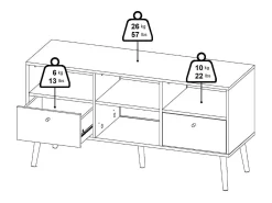 Móvel De Tv|Dmora Móvel TV Dtoedtl, Aparador de sala, Móvel baixo para TV, Base de parede equipada, 117x39 h61 cm, Cinza Cinzento