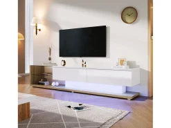 Móvel TV em madeira e de 170 cm, com 1 gaveta grande de arrumação e divisória em vidro, iluminação LED, móvel TV de design moderno,^ Móvel De Tv