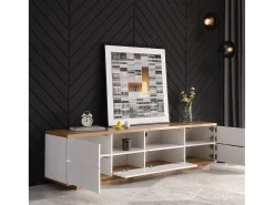 Móvel De Tv|ModernLuxe Móvel TV escandinavo contemporâneo 180 cm em madeira - 5 portas + 8 compartimentos - Natural e Branco Natural claro / Branco