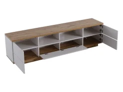 Móvel De Tv|ModernLuxe Móvel TV escandinavo contemporâneo 180 cm em madeira - 5 portas + 8 compartimentos - Natural e Branco Natural claro / Branco