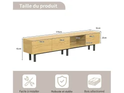Móvel TV industrial com LED, 3 portas 2 prateleiras, 175x31x41cm, natural^ Móvel De Tv