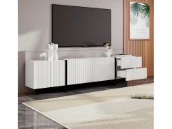 ModernLuxe Móvel TV L 190cm - 3 portas 2 gavetas 5 compartimentos - Branco e Preto^ Móvel De Tv