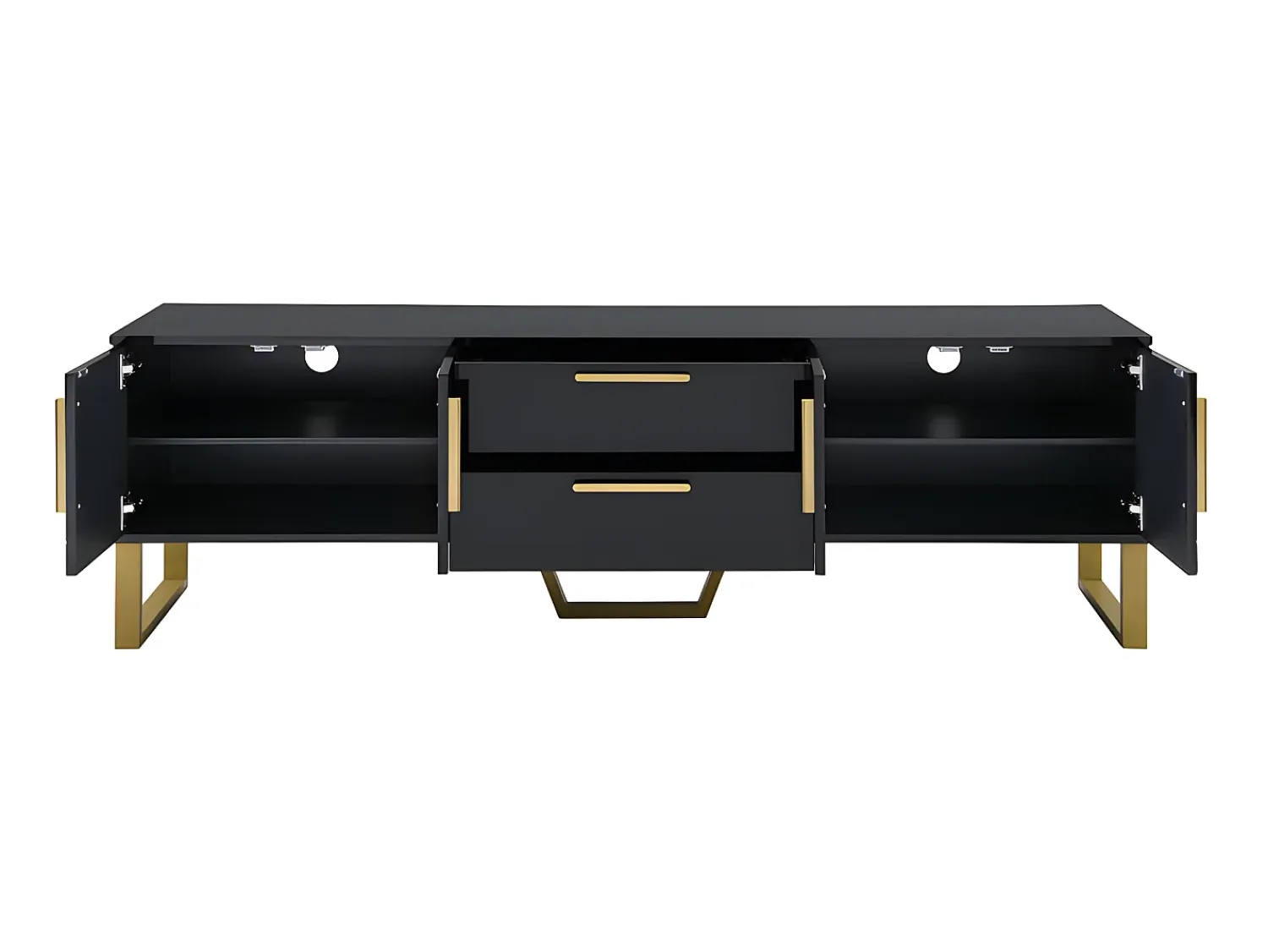 ModernLuxe Móvel TV L 170cm - aspecto brilhante - 4 portas texturadas gravadas com puxadores dourados -^ Móvel De Tv