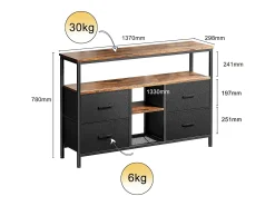 Móvel De Tv| Móvel TV LED 137x30x78cm - 4 gavetas, 2 compartimentos e prateleira - tecido pele e metal - Preto