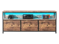 Móvel De Tv* Móvel TV LED 137x30x57cm - 3 gavetas em tecido pele e metal preto - Castanho
