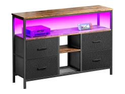 Móvel TV LED 108x30x78cm - 4 gavetas, 2 compartimentos e prateleira - tecido pele e metal -^ Móvel De Tv