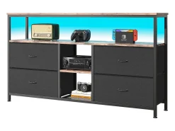Móvel TV LED 108x30x78cm - 4 gavetas, 2 compartimentos e prateleira - tecido pele e metal -^ Móvel De Tv