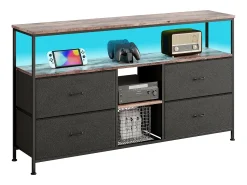 Móvel TV LED 108x30x78cm - 4 gavetas, 2 compartimentos e prateleira - tecido pele e metal -^ Móvel De Tv