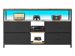 Móvel TV LED 108x30x78cm - 4 gavetas, 2 compartimentos e prateleira - tecido pele e metal -^ Móvel De Tv