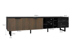 Móvel De Tv| Móvel TV LED 200x50x38cm - com 2 portas e 2 gavetas - aspecto mármore , portas com veios de madeira escura - Preto