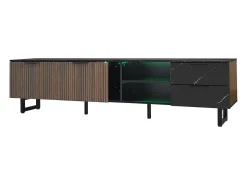 Móvel De Tv| Móvel TV LED 200x50x38cm - com 2 portas e 2 gavetas - aspecto mármore , portas com veios de madeira escura - Preto