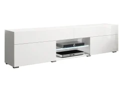 Móvel De Tv* Móvel TV lowboard moderno 180 cm para sala com LED mate brilho de chão com gavetas e prateleiras Branco