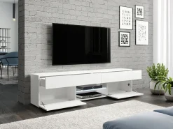 Móvel De Tv* Móvel TV lowboard moderno 180 cm para sala com LED mate brilho de chão com gavetas e prateleiras Branco