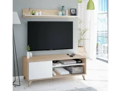 Dmora Móvel TV Mesa, Aparador para televisão da sala com 1 porta, Móvel TV sala, Aparador design, 135x40h50 cm, Carvalho^ Móvel De Tv