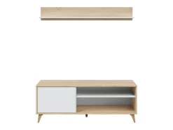 Dmora Móvel TV Mesa, Aparador para televisão da sala com 1 porta, Móvel TV sala, Aparador design, 135x40h50 cm, Carvalho^ Móvel De Tv