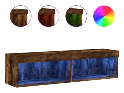 Móvel De Tv*Helloshop26 Móvel TV multimídia prateleira TV aparador sala de jantar sala de estar quarto com luzes LED 2 peças carvalho defumado 60 x 30 x 30 cm marrom 02_0028868 Castanho
