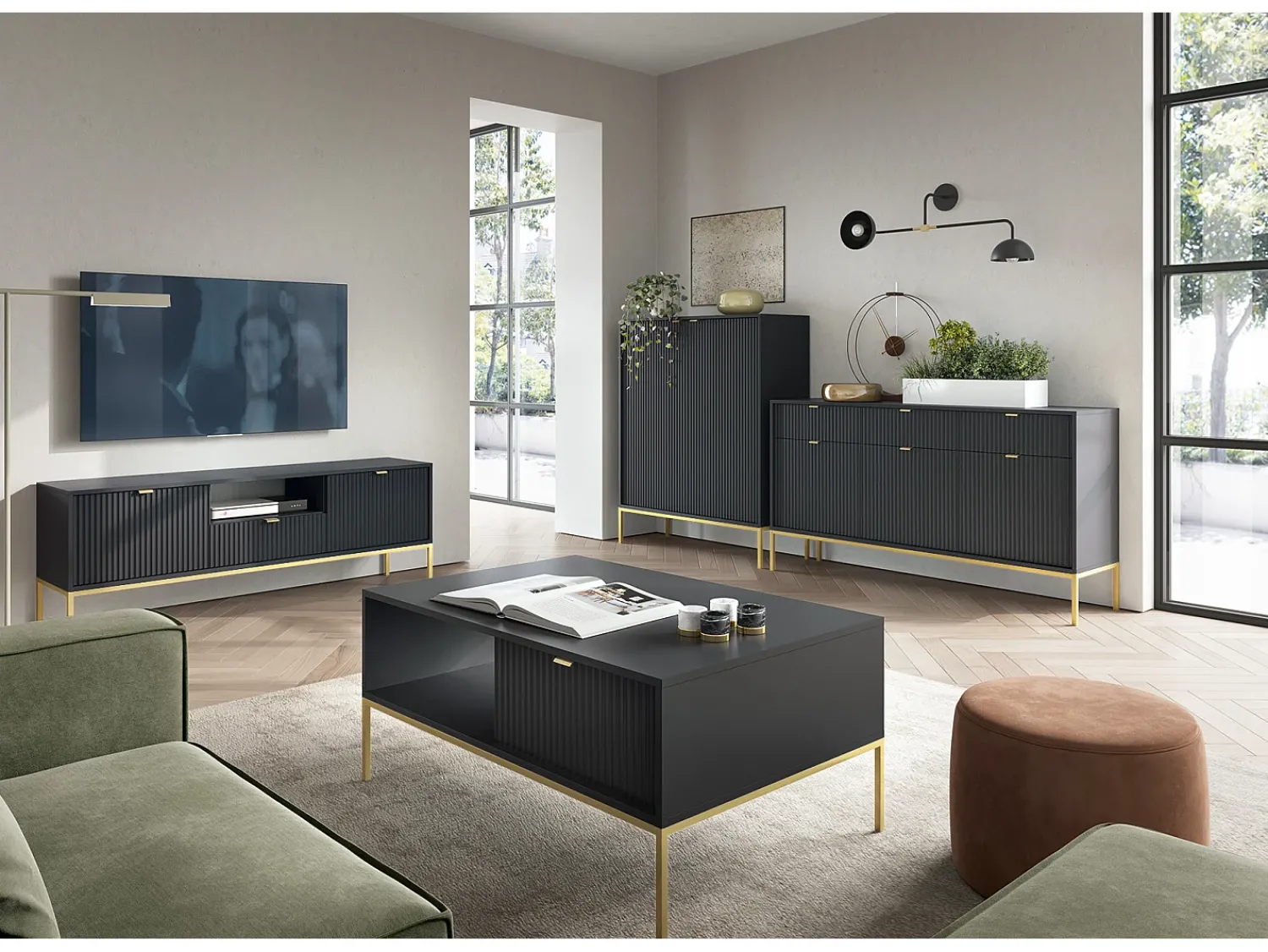 Móvel TV: , dourado, 154 x 56 x 39 cm, puxadores dourados^ Móvel De Tv