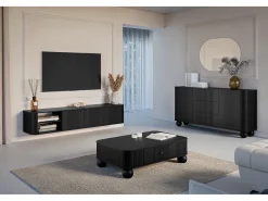 Móvel De Tv| Móvel TV suspenso 3 portas 187x36 cm Preto