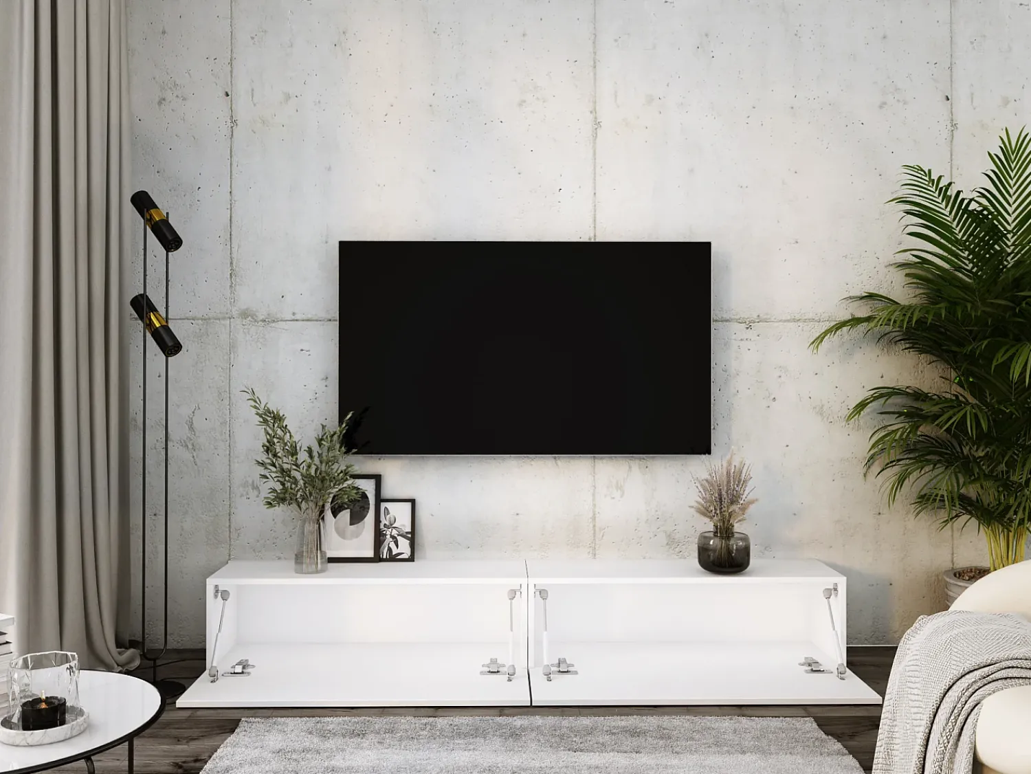Móvel De Tv| Móvel TV suspenso, (2 x 100) x 34 x 32 cm, Fosco / Brilhante Branco