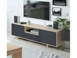 New Dmora Móvel TV Visalia, Aparador para televisão da sala, Móvel TV 3 portas, Aparador baixo, 150x41h46 cm, Carvalho Castanho