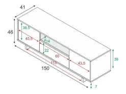 New Dmora Móvel TV Visalia, Aparador para televisão da sala, Móvel TV 3 portas, Aparador baixo, 150x41h46 cm, Carvalho Castanho