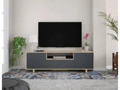 New Dmora Móvel TV Visalia, Aparador para televisão da sala, Móvel TV 3 portas, Aparador baixo, 150x41h46 cm, Carvalho Castanho
