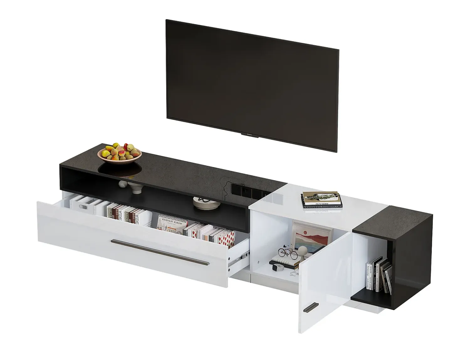 Móvel De Tv*Hauss Spole Móvel TV 170x38x42,3 cm com gaveta, porta e prateleira aberta, + preto Branco