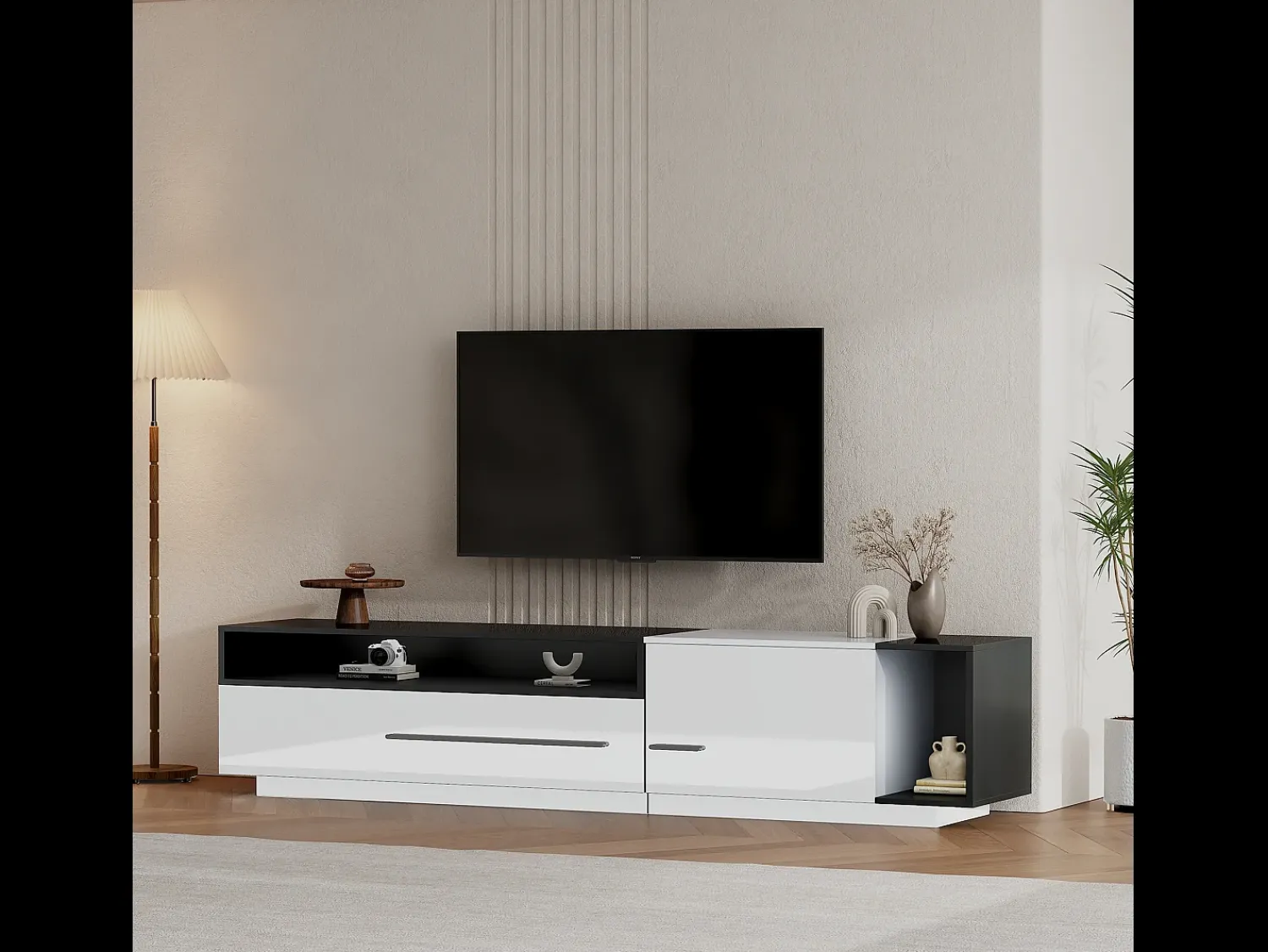 Móvel De Tv*Hauss Spole Móvel TV 170x38x42,3 cm com gaveta, porta e prateleira aberta, + preto Branco