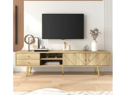 Outlet ModernLuxe Móvel TV 160x36x42cm - com 2 gavetas e 2 portas - pés dourados - Natural Natural claro