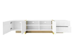 New Móvel TV 190x35x45cm - com 3 portas 2 gavetas - grão e madeira - MDF+PB - Branco+ Dourado