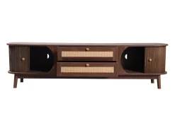 Móvel De Tv| Móvel TV 170x39,5x46cm - Móvel TV em madeira com portas e gavetas em verga em estilo campestre para arrumação - Castanho