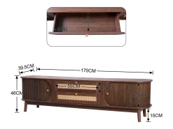 Móvel De Tv| Móvel TV 170x39,5x46cm - Móvel TV em madeira com portas e gavetas em verga em estilo campestre para arrumação - Castanho