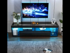 Best Hauss Spole Móvel TV 180x40x46cm com 2 gavetas, LED incluído, corpo em lacado Preto