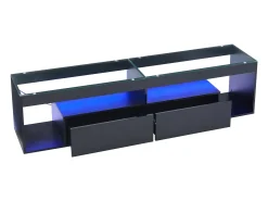 Best Hauss Spole Móvel TV 180x40x46cm com 2 gavetas, LED incluído, corpo em lacado Preto